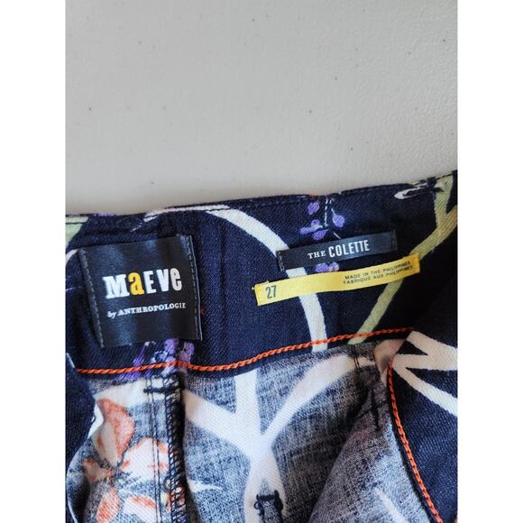 NWT Maeve The Colette Cropped Wide-Leg Linen Pants Sz 27 Dark Blue Floral #7E404 - Picture 10 of 12